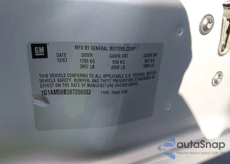 2008 Chevrolet Cobalt Sport z USA, uszkodzony, nr VIN 1G1AM58B387208932